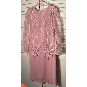 Vintage Pink Beaded Lace‎ Formal Evening Gown Maxi Dress women’s plus size 18/L